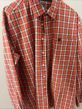 Cinch Orange and White Plaid Button-Down Shirt